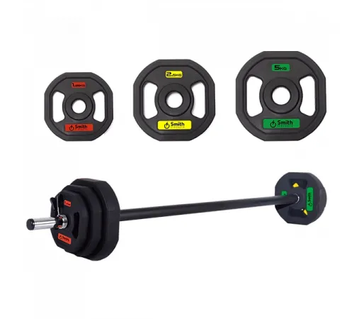Комплект Smith PXPMS 05 - гимнастическая штанга 20кг: гриф с пружинным замком; 2х5кг полеуретановый диск; 2x2.5кг полеуретановый диск; 2x1.25кг полеуретановый диск